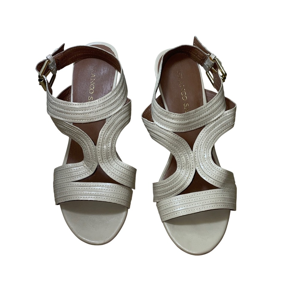 Franco Sarto Adonis Cream Strappy Cone Heel Sandals‎ Women's 8.5M Off White